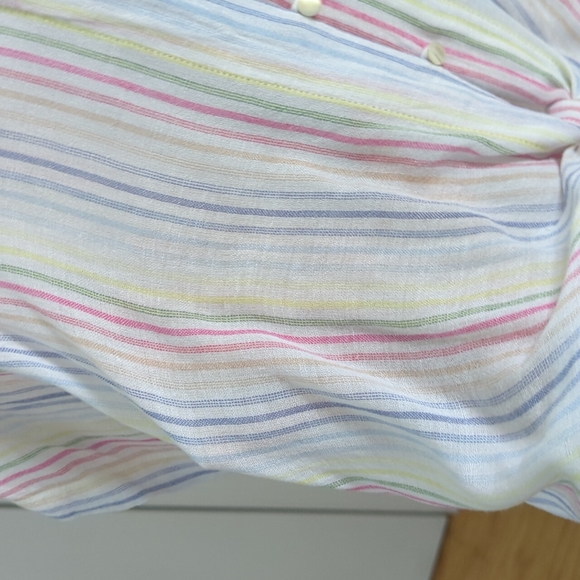 RAILS Thea Button Up in Isla Stripe Short Sleeve Linen Top - Picture 5 of 5